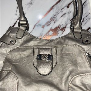 Grey leather shoulder bag